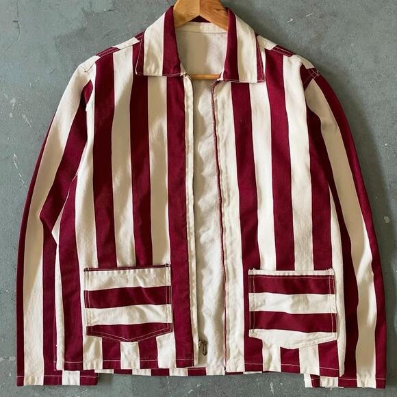 Vintage 1980s Striped Zip Up Jacket Men's Size M Red White 21x25.5 Boxy - Picture 1 of 8